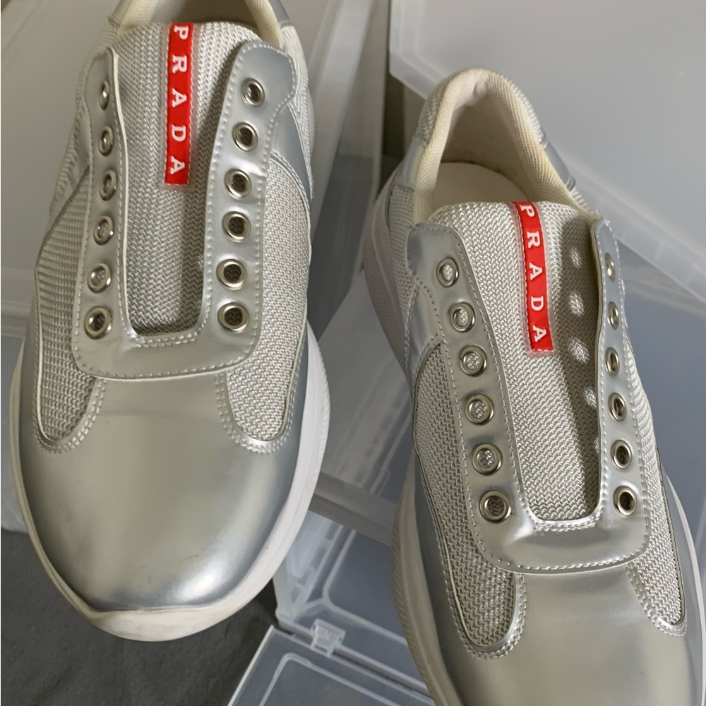 Prada Women's Silver Sneakers - Picture 4 of 12